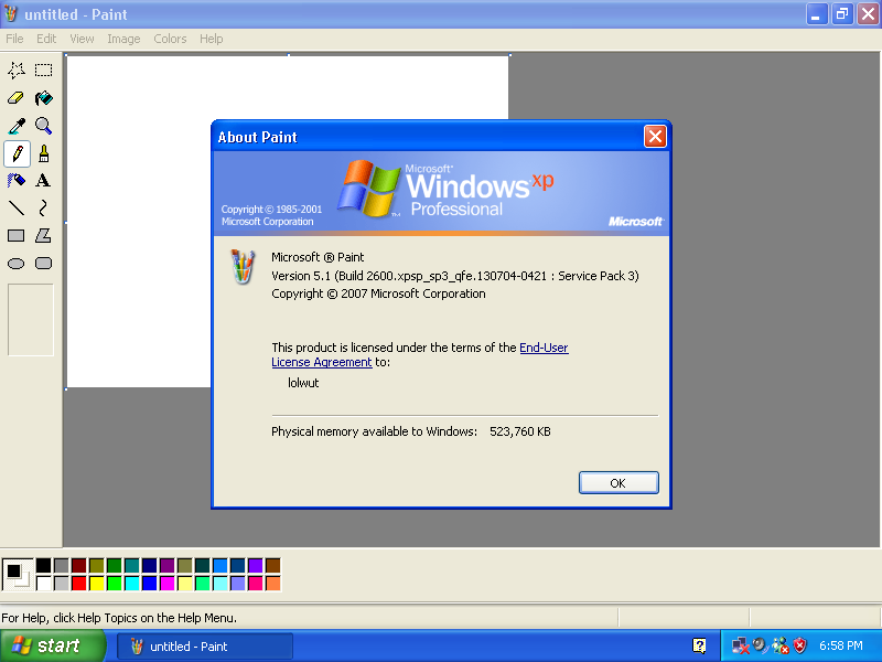 The Windows XP version of Microsoft Paint