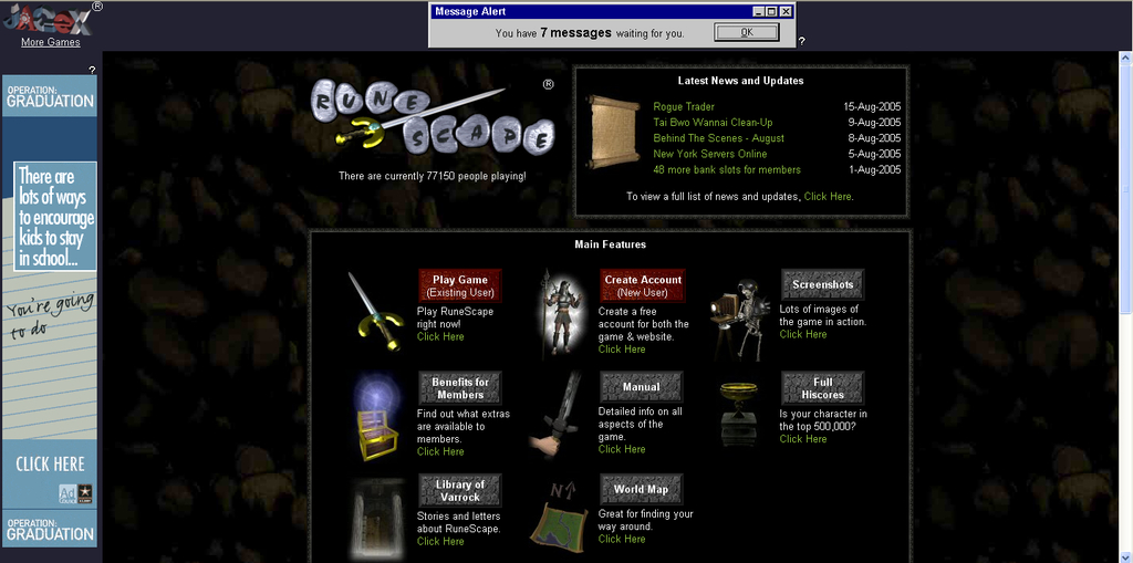 The RuneScape Web site in late 2004